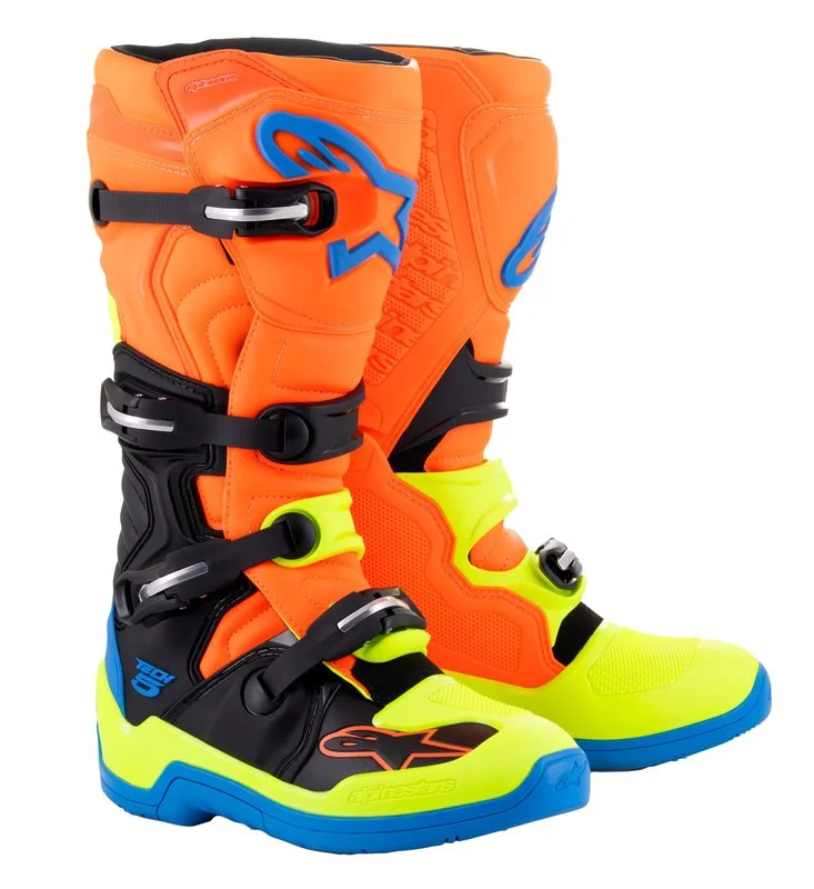 Beställ nu Crossstövlar Alpinestars Stövel Tech 5 Orange Fluo/Blå/ Gul Fluo