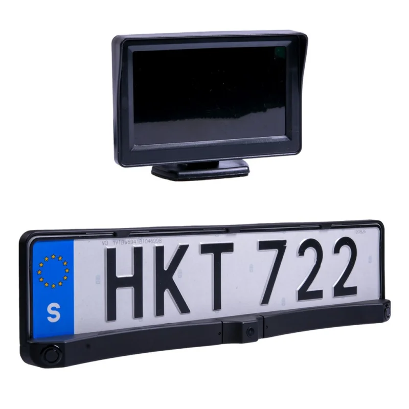 Trådlös backkamera 3-i-1 – Nummerskyltsram + sensorer + 4,3" skärm Trygg betalning