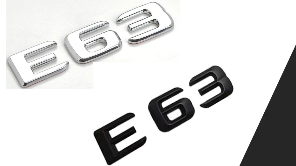 Premium Mercedes E63 emblem blank svart, silver modellbeteckning